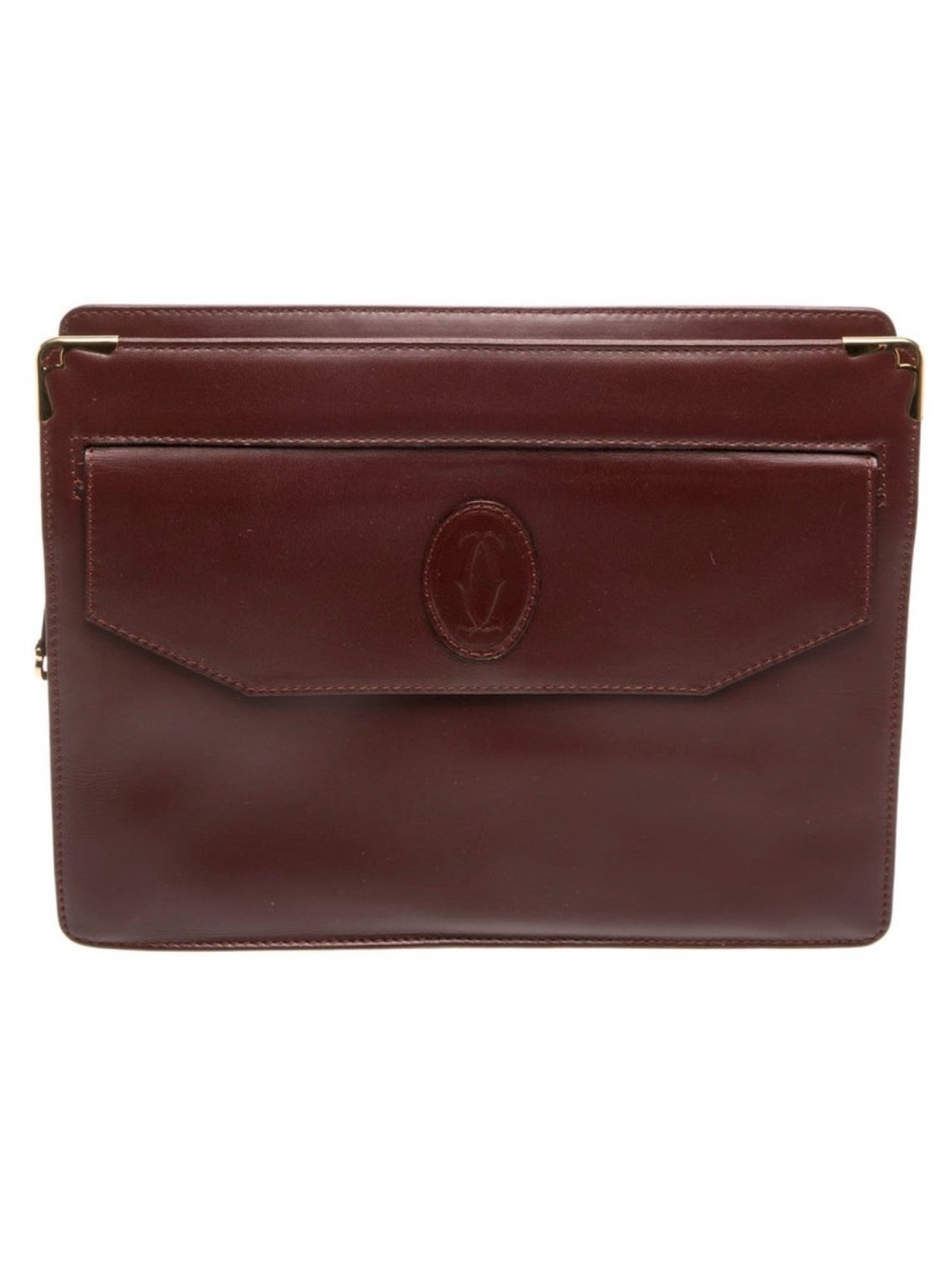 Cartier Must de Cartier Vintage Bordeaux Leather Signature Portfolio Clutch Bag